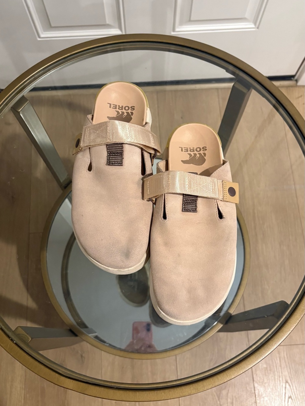 Sorel Beige Suede Slip-On Clogs with Adjustable Strap - Picture 2 of 6